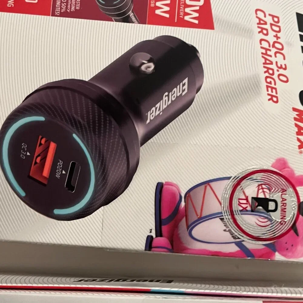 Car Chargers nergizer Max PD + QC 3.0 Dual Car Charger 60W Type-C and USB-A Port